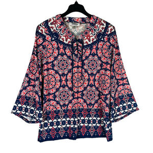 Anthony Richards Womans Sz Medium Blouse Blouse Medallion‎ Pattern Long Sleeve